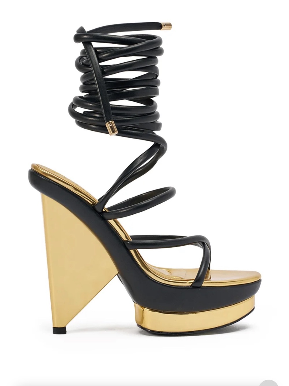 AKIRA Black and Gold Wrap Wedge Sandals